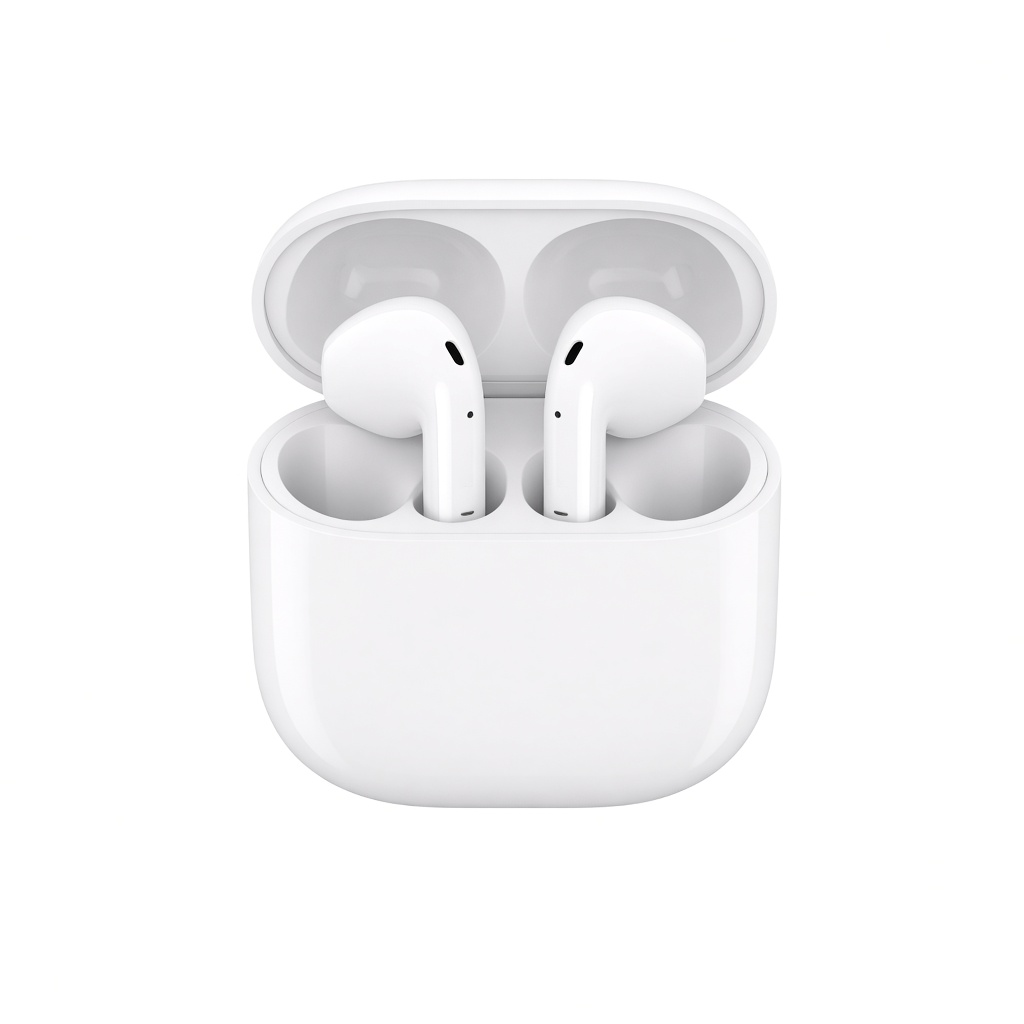 White wireless earbuds in an open charging case